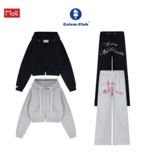￼Quần dài Cale.Club ống rộng Nỉ Chân Cua dày dặn và Áo Khoác thu đông Nỉ Dây Kéo 2 đầu form boxy chữ in
