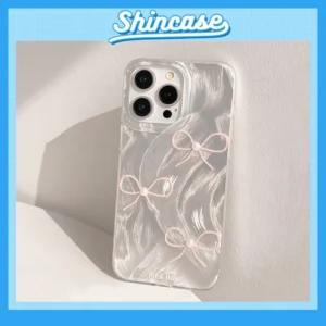 Ốp Lưng iPhone Silicon Pink Bow 3D Ánh Bạc, Chống Sốc, Bảo Vệ Camera- iP 6/6s/7/8/Plus/X/XS/XR/11/12/13/14/15/16/Pro/Max
