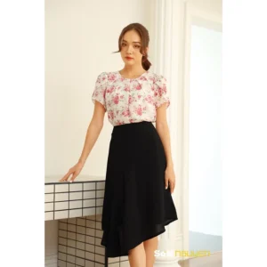 SONNGUYEN Áo sơ mi nữ công sở cổ tròn tay cánh hồng dễ thương 31301